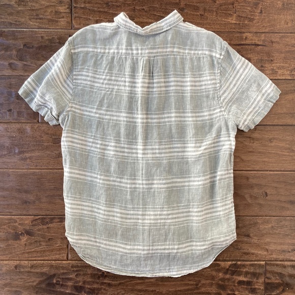 Madewell Mens Large 100% Linen Short Sleeve Button Up Shirt Gray Striped - Picture 2 of 6